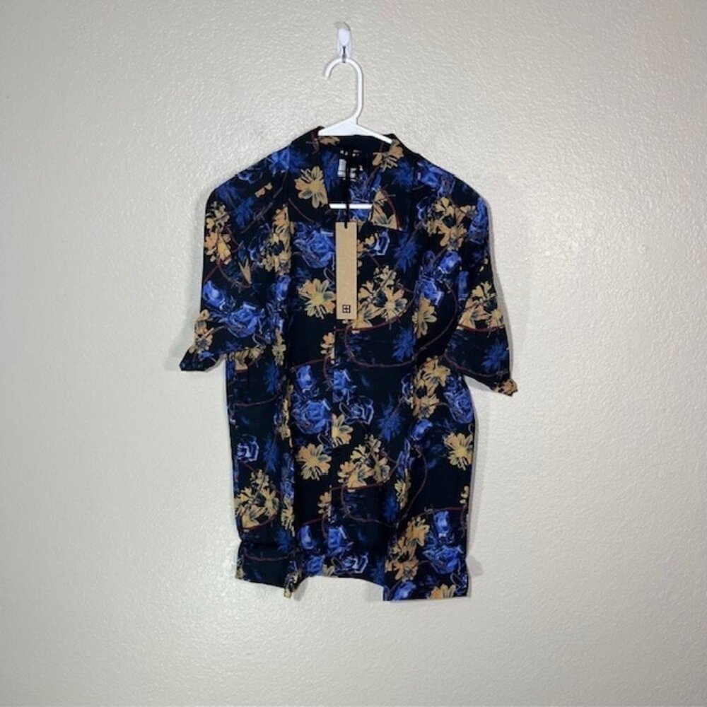 KSUBI Hawaiian Shirt Mens Large Floral Barbed Wire Camp Casual Button Up NEW